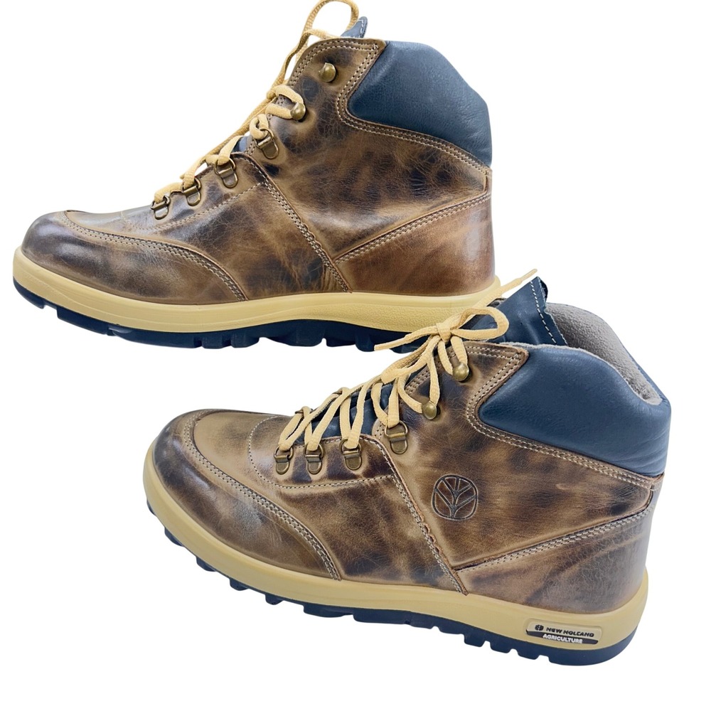 New Holland Agriculture Mens Distressed Brown Leather Work Boots Lace Up Rugged